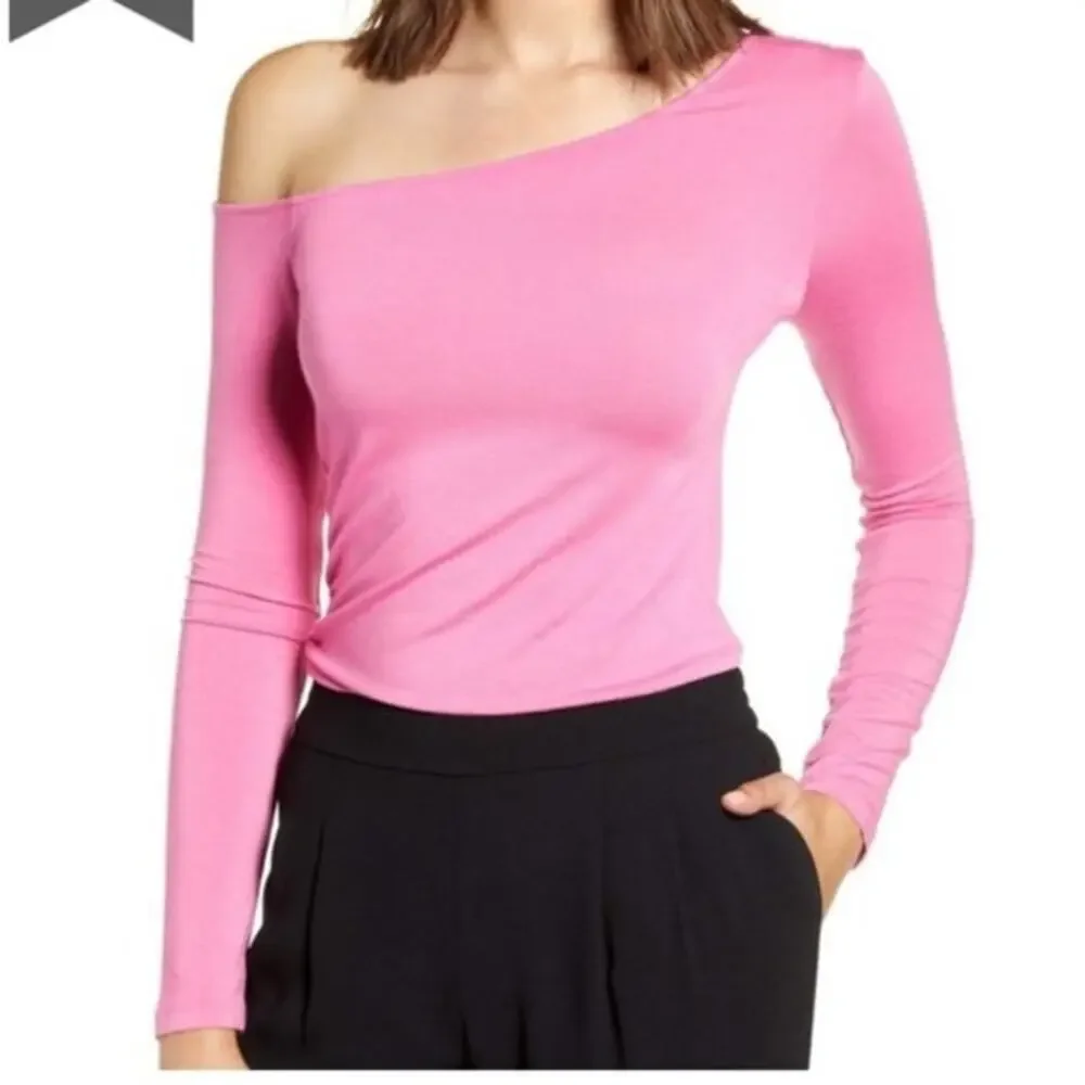 Halogen‎ Pink Off Shoulder Long Sleeve Ruched Bodycon Top Size Small